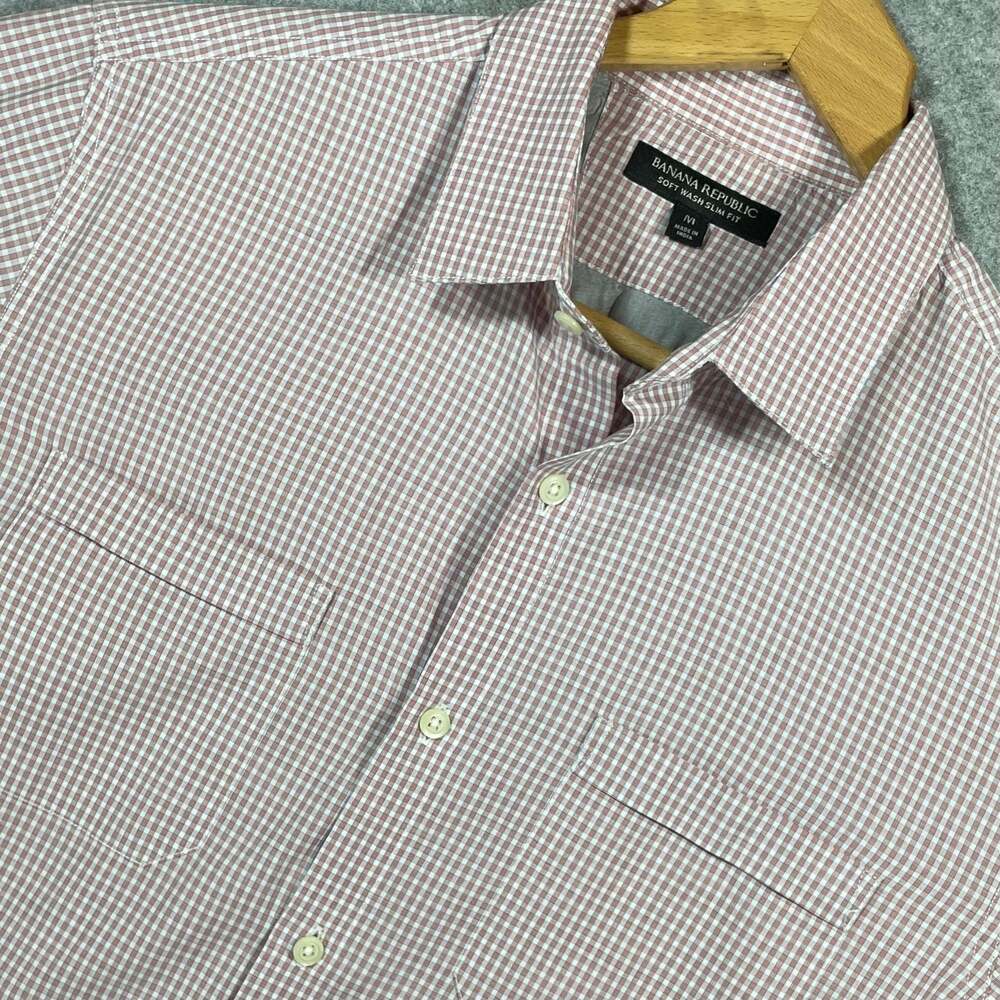 Banana Republic Soft Wash Slim Fit Men's Red and White Gingham Button-Down Shirt